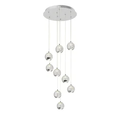 Pendellamper ^ Lucande LED-hængelampe Hayley, Ø 40 cm, 9 lyskilder, krom, glas