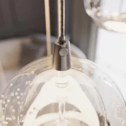 Pendellamper ^ Lucande LED-hængelampe Hayley, Ø 40 cm, 9 lyskilder, krom, glas