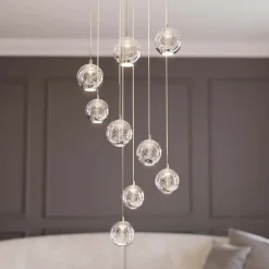 Pendellamper ^ Lucande LED-hængelampe Hayley, Ø 40 cm, 9 lyskilder, krom, glas