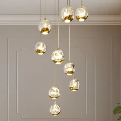 Lucande Pendellamper|Pendellamper > LED-hængelampe Hayley, Ø 40 cm, 9 lyskilder, guld, glas