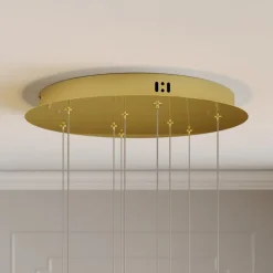 Lucande Pendellamper|Pendellamper > LED-hængelampe Hayley, Ø 40 cm, 9 lyskilder, guld, glas