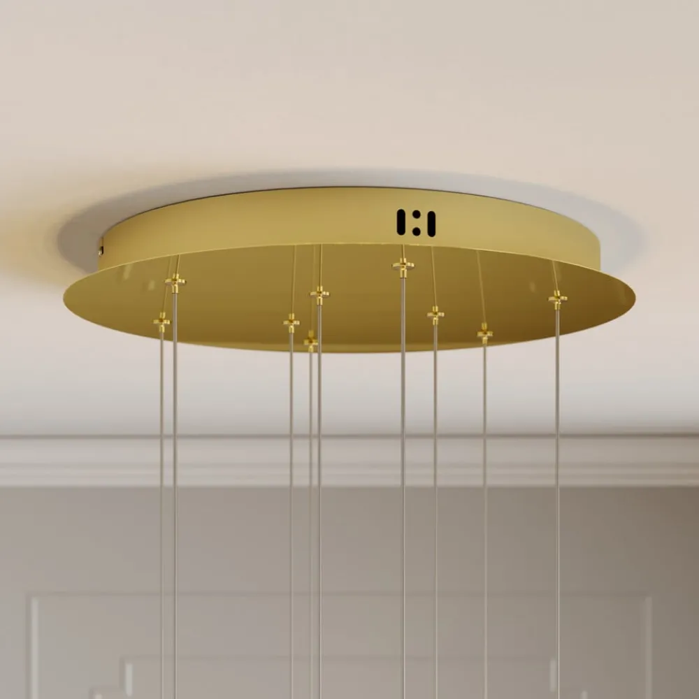 Lucande Pendellamper|Pendellamper > LED-hængelampe Hayley, Ø 40 cm, 9 lyskilder, guld, glas