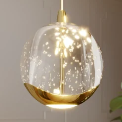 Lucande Pendellamper|Pendellamper > LED-hængelampe Hayley, Ø 40 cm, 9 lyskilder, guld, glas