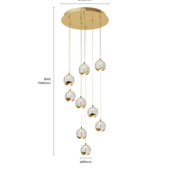Lucande Pendellamper|Pendellamper > LED-hængelampe Hayley, Ø 40 cm, 9 lyskilder, guld, glas