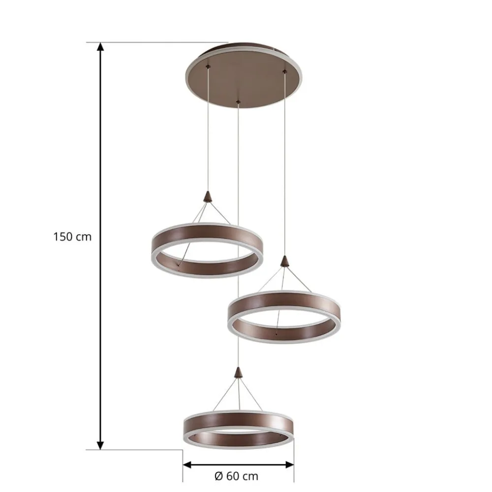 Pendellamper|Pendellamper ^ Lucande LED-hængelampe Kolo, brun, 3 lyskilder, dæmpbar