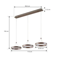 Pendellamper|Pendellamper ^ Lucande LED-hængelampe Kolo, 114 cm, 3 lyskilder, brun, dæmpbar