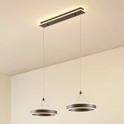Lucande Pendellamper > LED-hængelampe Kolo, 86 cm, 2 lyskilder, brun, dæmpbar