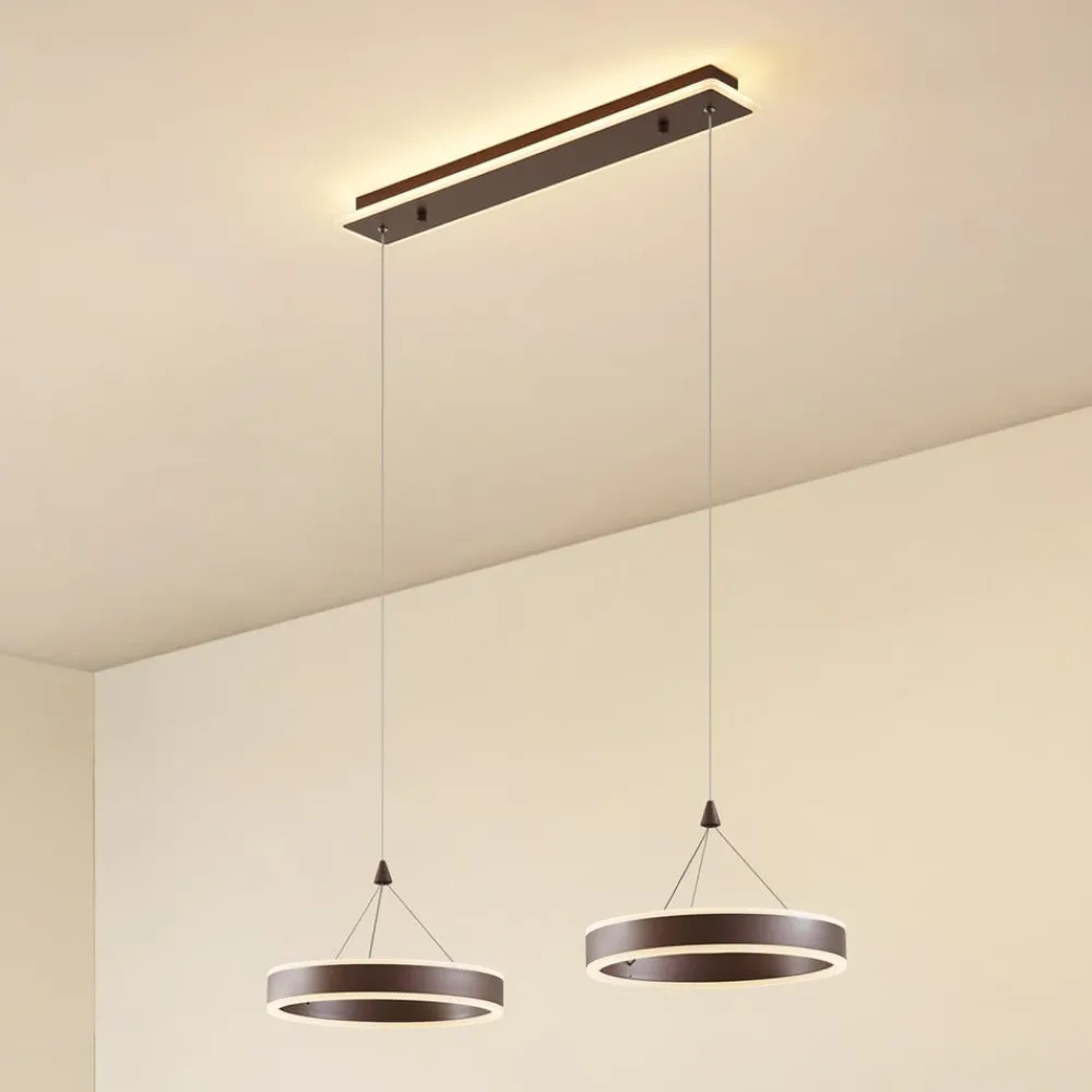 Lucande Pendellamper > LED-hængelampe Kolo, 86 cm, 2 lyskilder, brun, dæmpbar