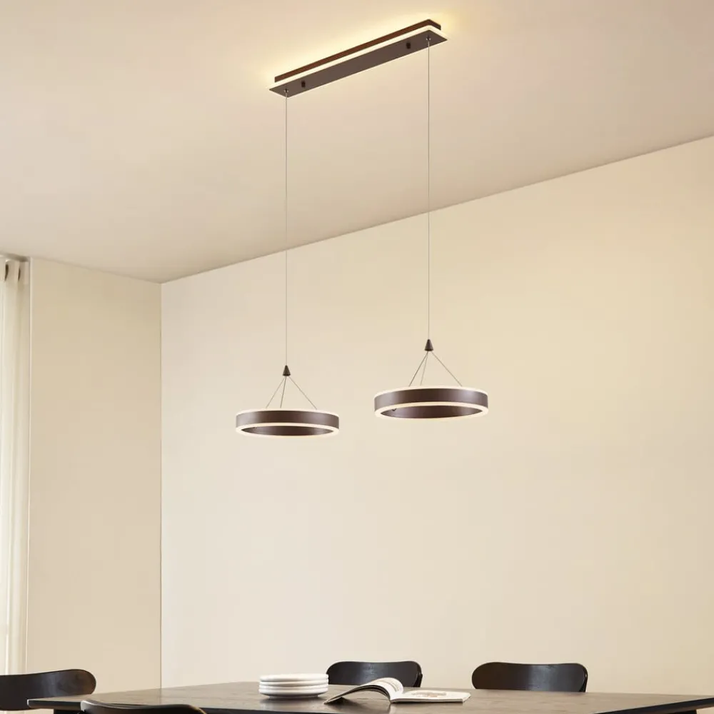 Lucande Pendellamper > LED-hængelampe Kolo, 86 cm, 2 lyskilder, brun, dæmpbar