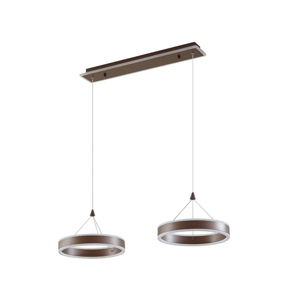 Lucande Pendellamper > LED-hængelampe Kolo, 86 cm, 2 lyskilder, brun, dæmpbar