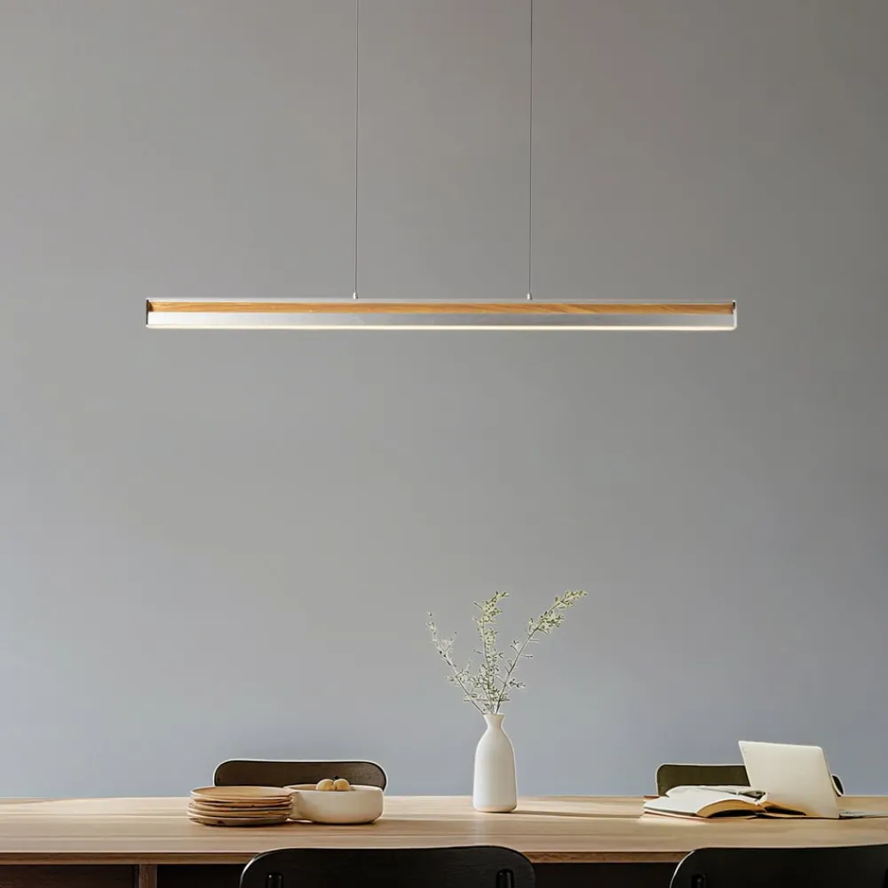Pendellamper|Pendellamper ^ Lucande LED-hængelampe Lutana, rosaguld/træfarvet, 101 cm