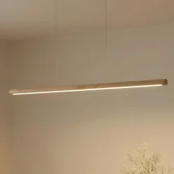 Pendellamper|Pendellamper ^ Lucande LED-hængelampe Maruta, træ, bjælke, 120 cm, 3000K