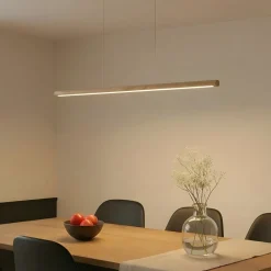 Pendellamper|Pendellamper ^ Lucande LED-hængelampe Maruta, træ, bjælke, 120 cm, 3000K