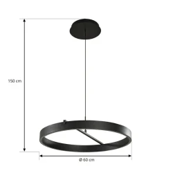 Lucande Pendellamper|Pendellamper > LED-hængelampe Rovan, Ø 60 cm, sort, CCT, dæmpbar