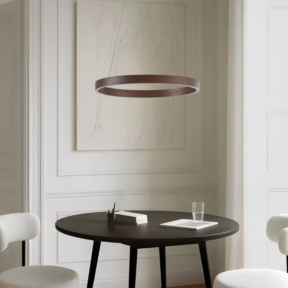 Pendellamper|Pendellamper ^ Lucande LED-hængelampe Yonam, Ø 60 cm, 1 lyskilde, brun, CCT