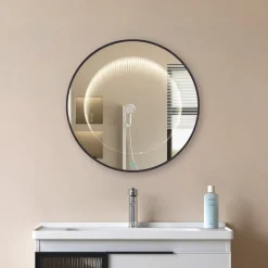 Møbel Og Interiør ^ Lucande LED infinity-spejl Emire, sort, aluminium, CCT, IP44