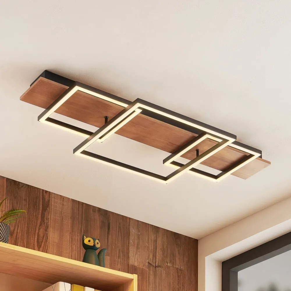 Lucande Arbejdsrum/Kontor|Loftlamper > LED-loftlampe Chariska, 95 cm, sort, træ, CCT