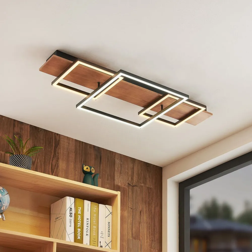 Lucande Arbejdsrum/Kontor|Loftlamper > LED-loftlampe Chariska, 95 cm, sort, træ, CCT