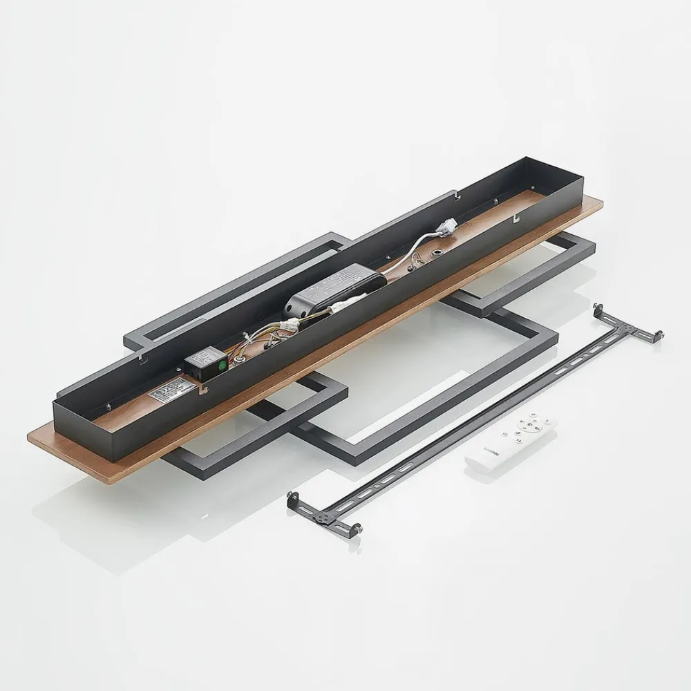 Lucande Arbejdsrum/Kontor|Loftlamper > LED-loftlampe Chariska, 95 cm, sort, træ, CCT