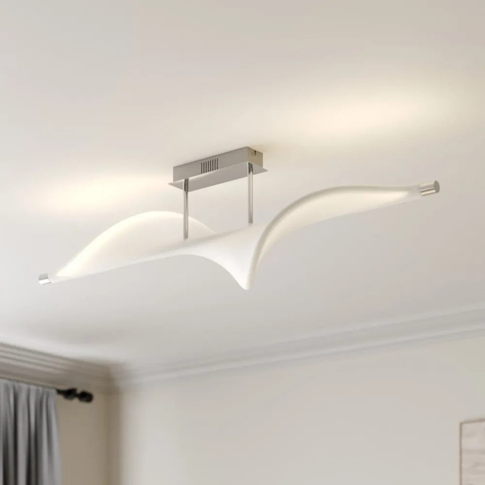 Lucande Loftlamper > LED-loftlampe Edano, 122 cm, hvid, tekstil, dæmpbar