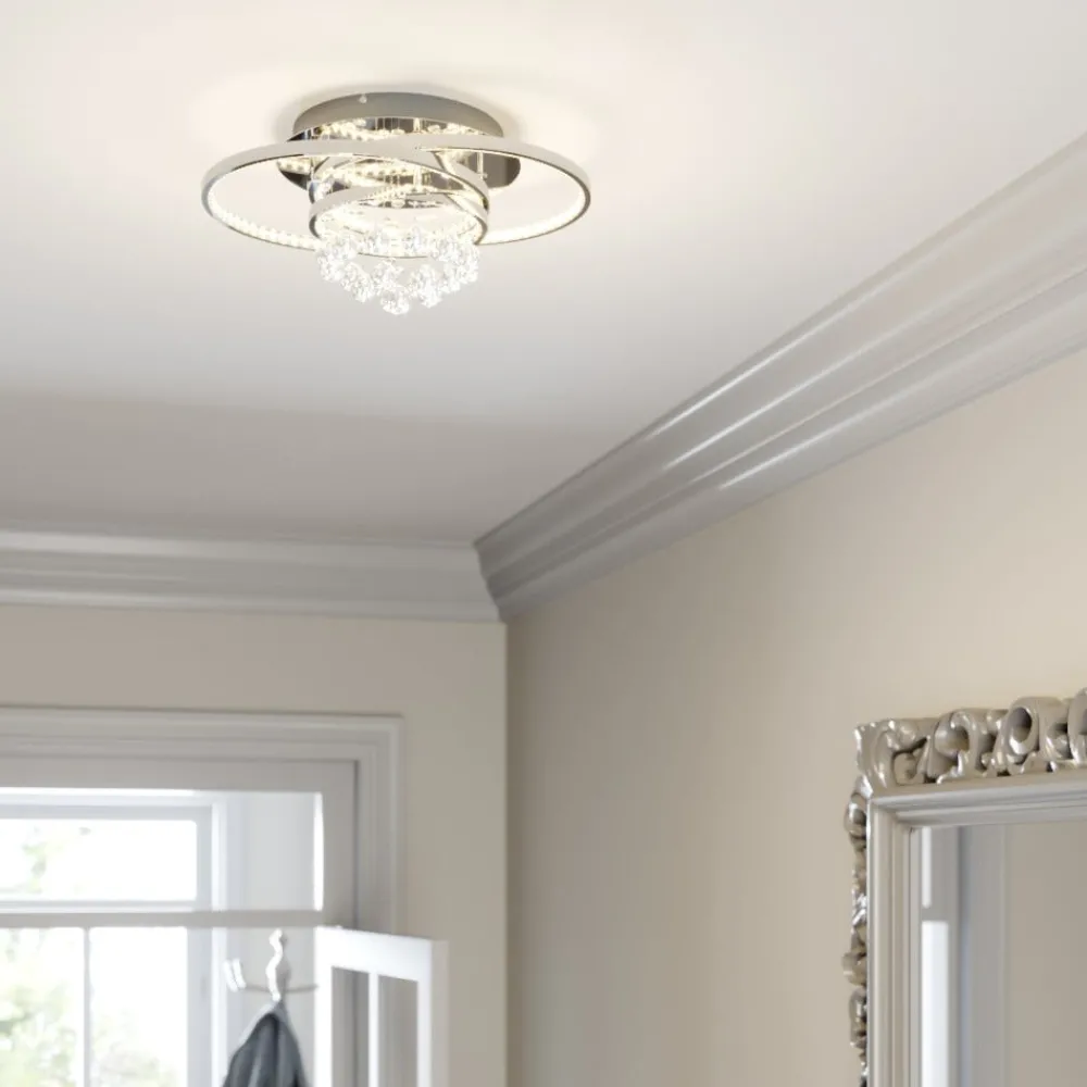 Gang|Loftlamper ^ Lucande LED-loftlampe Keely, kromfarvet, krystal, 45 cm