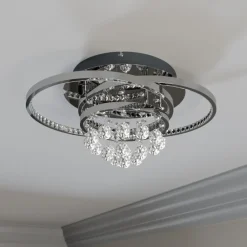 Gang|Loftlamper ^ Lucande LED-loftlampe Keely, kromfarvet, krystal, 45 cm