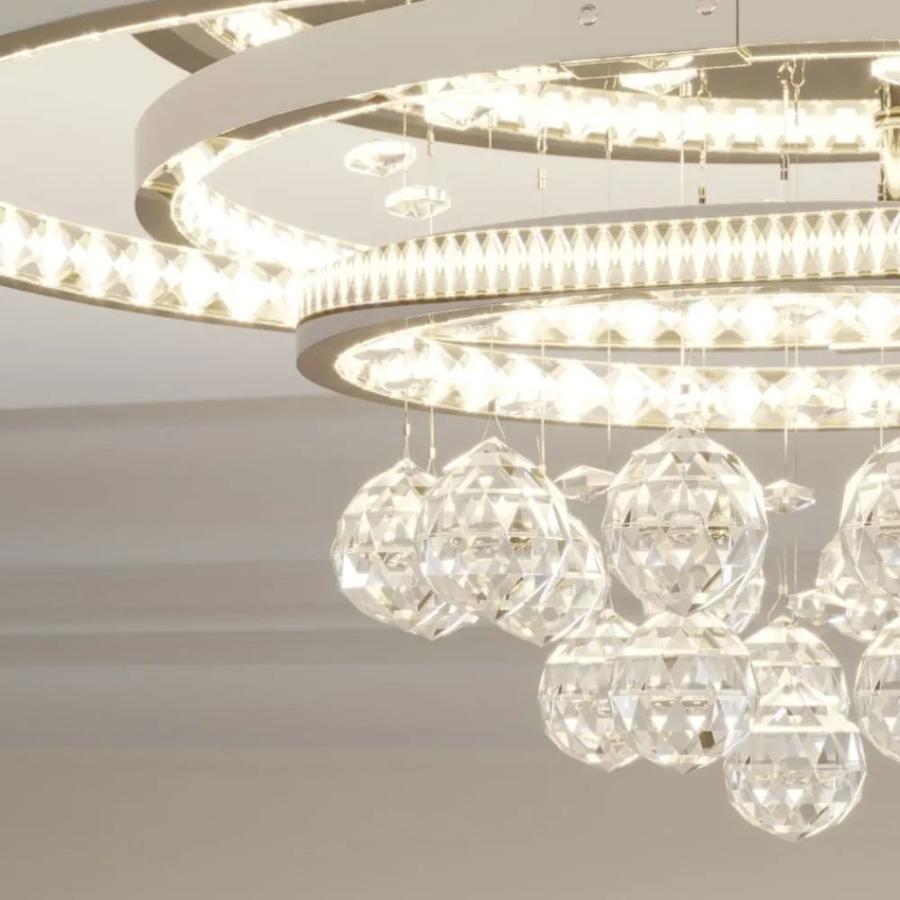 Gang|Loftlamper ^ Lucande LED-loftlampe Keely, kromfarvet, krystal, 45 cm