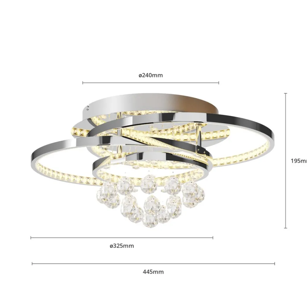 Gang|Loftlamper ^ Lucande LED-loftlampe Keely, kromfarvet, krystal, 45 cm