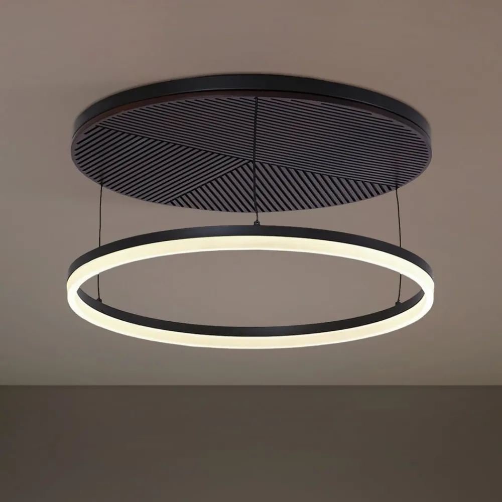 Lucande Loftlamper|Loftlamper > LED-loftlampe Orven, sort/træ, Ø50 cm, dæmpbar