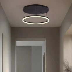 Lucande Loftlamper|Loftlamper > LED-loftlampe Orven, sort/træ, Ø50 cm, dæmpbar