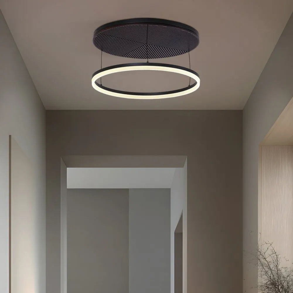 Lucande Loftlamper|Loftlamper > LED-loftlampe Orven, sort/træ, Ø50 cm, dæmpbar