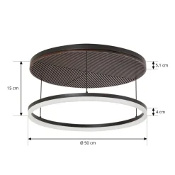 Lucande Loftlamper|Loftlamper > LED-loftlampe Orven, sort/træ, Ø50 cm, dæmpbar
