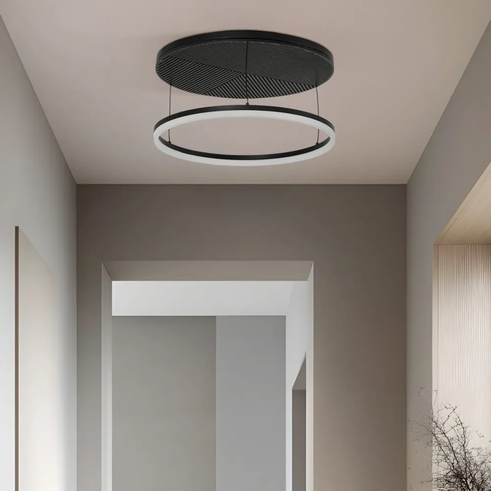 Lucande Loftlamper|Loftlamper > LED-loftlampe Orven, sort/træ, Ø50 cm, dæmpbar
