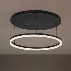 Loftlamper|Loftlamper ^ Lucande LED-loftlampe Orven, sort/marmor, Ø 50 cm, dæmpbar.