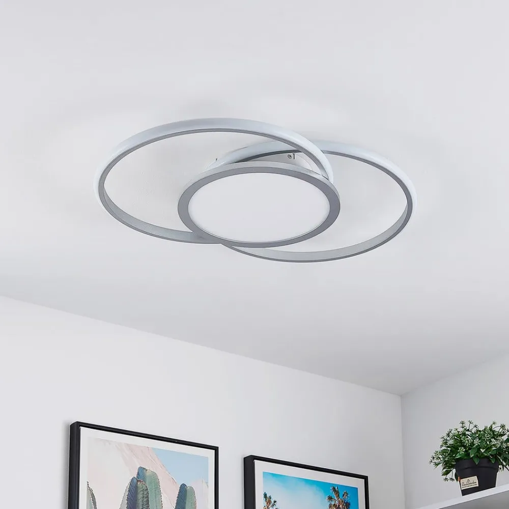 Loftlamper|Loftlamper ^ Lucande LED-loftlampe Senne, 63 cm, sølv, aluminium