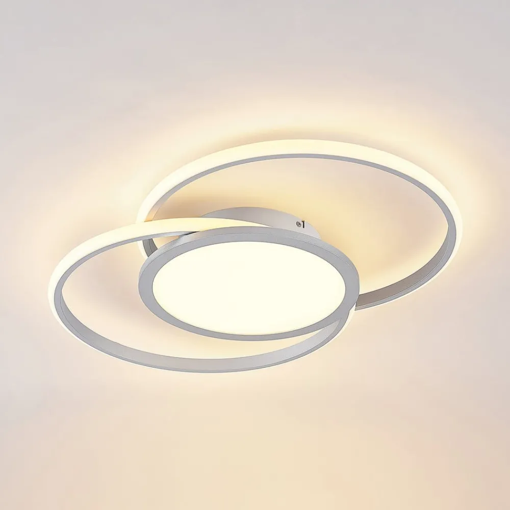 Loftlamper|Loftlamper ^ Lucande LED-loftlampe Senne, 63 cm, sølv, aluminium