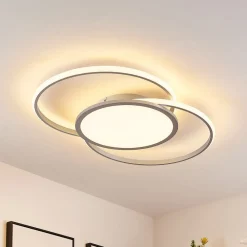 Gang|Loftlamper ^ Lucande LED-loftlampe Senne, CCT, sølv, metal