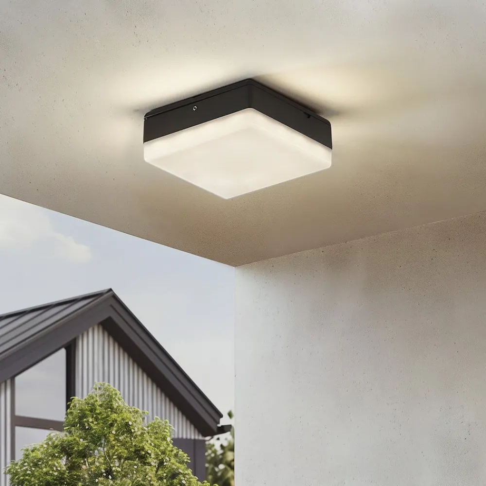Lucande Udendørs Loftlamper > LED-loftlampe Thilo, 16 cm, antracit, sensor, IP54