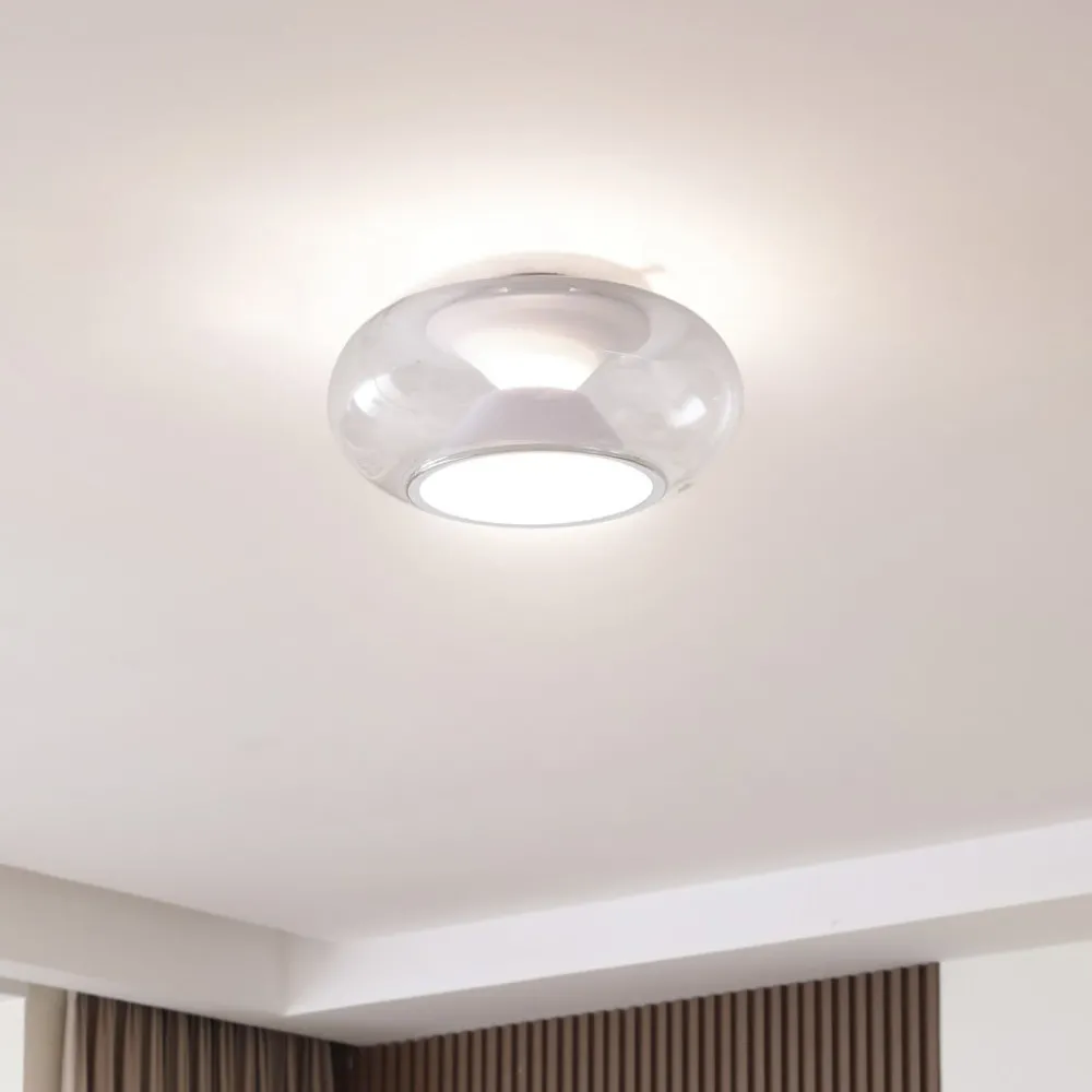 Loftlamper ^ Lucande LED-loftslampe Orasa, glas, hvid/klar, Ø 43 cm