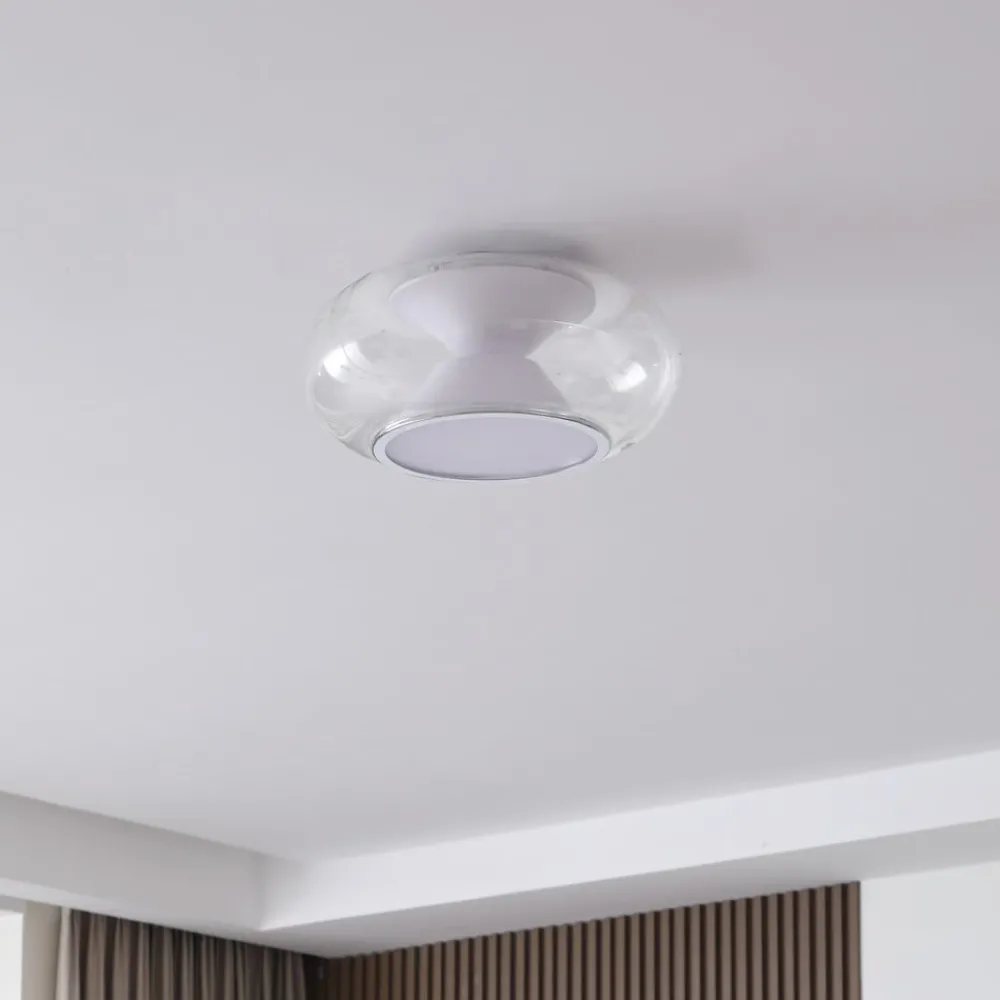 Loftlamper ^ Lucande LED-loftslampe Orasa, glas, hvid/klar, Ø 43 cm