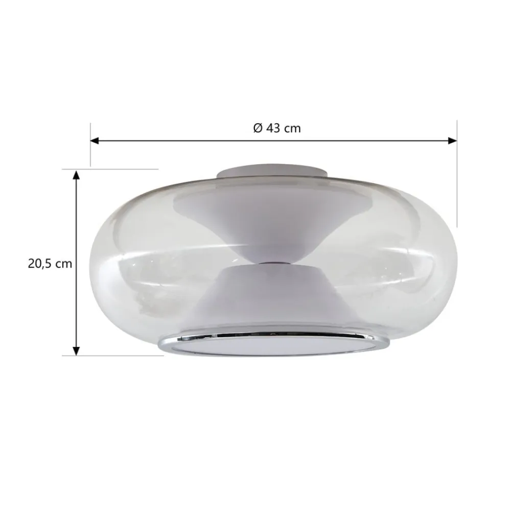 Loftlamper ^ Lucande LED-loftslampe Orasa, glas, hvid/klar, Ø 43 cm