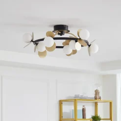 Lucande Gang|Loftlamper > LED-loftslampe Pallo, 9-lys, sort/guld, glas