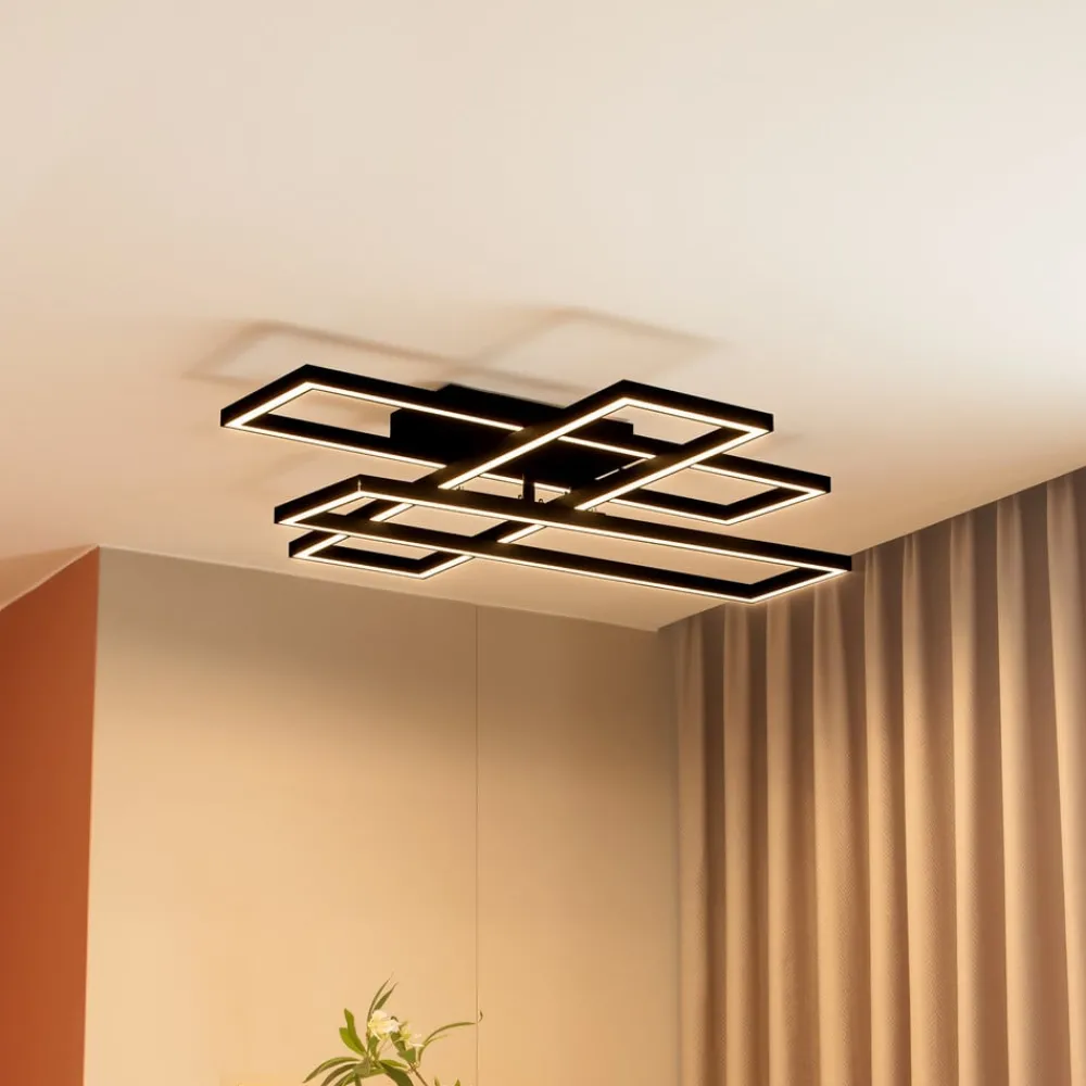 Loftlamper|Loftlamper ^ Lucande LED-loftslampe Tjado, 94 cm lang, sort, metal