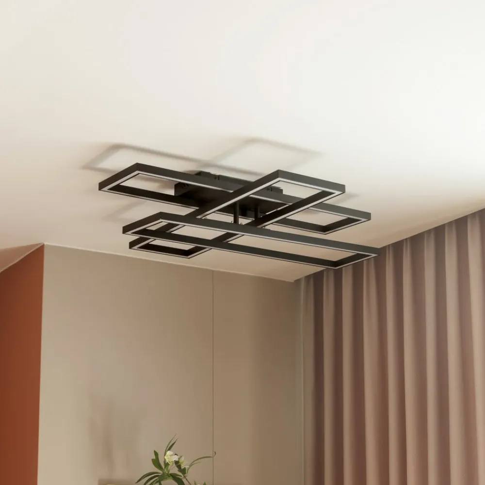 Loftlamper|Loftlamper ^ Lucande LED-loftslampe Tjado, 94 cm lang, sort, metal
