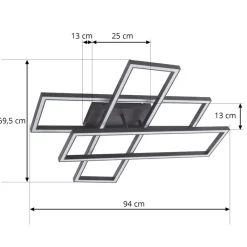 Loftlamper|Loftlamper ^ Lucande LED-loftslampe Tjado, 94 cm lang, sort, metal