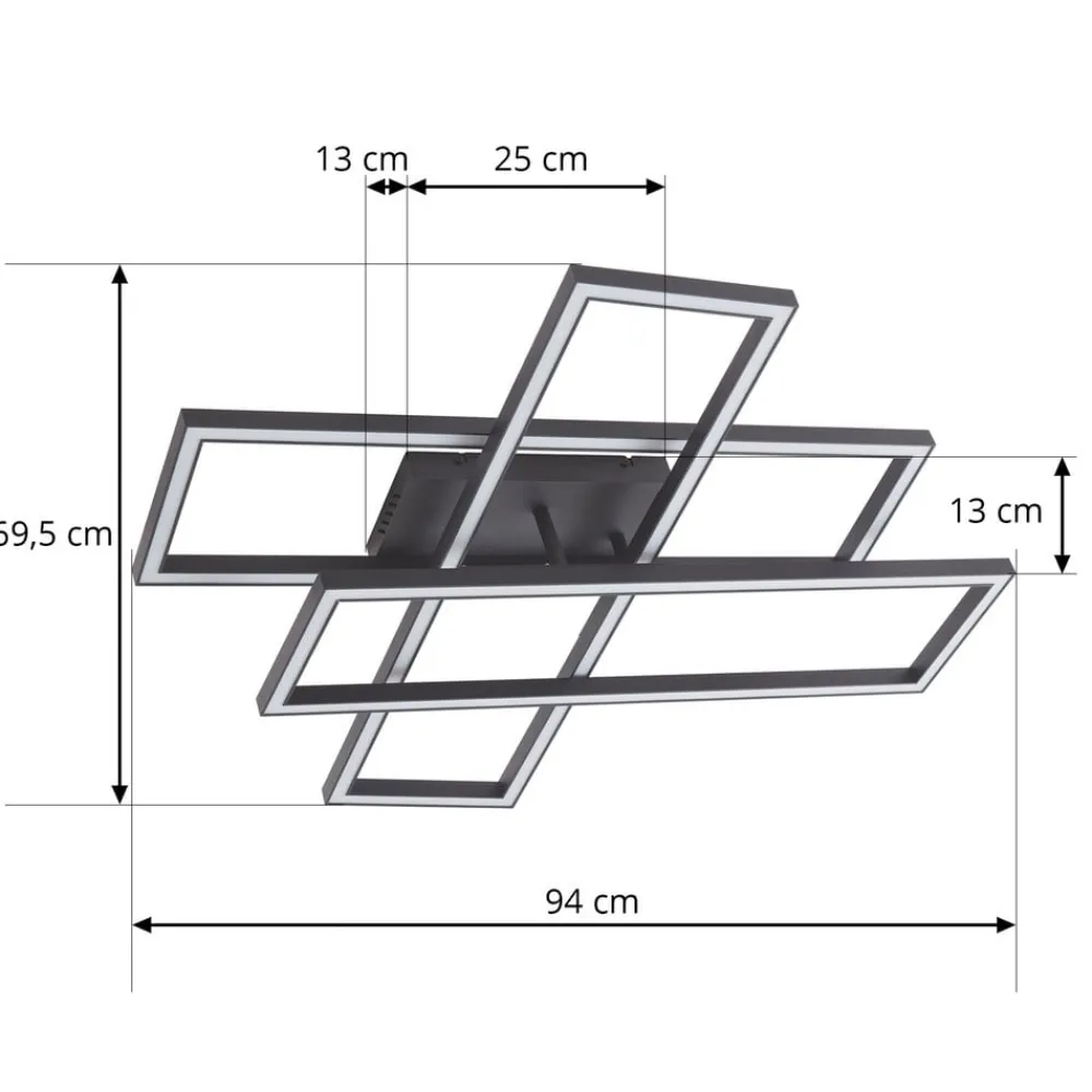 Loftlamper|Loftlamper ^ Lucande LED-loftslampe Tjado, 94 cm lang, sort, metal