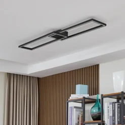 Loftlamper|Loftlamper ^ Lucande LED-loftslampe Tjado, 120 cm lang, sort, metal