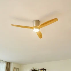 Loftventilatorer ^ Lucande LED-loftventilator Faipari, nikkel, DC, lydsvag, 132 cm