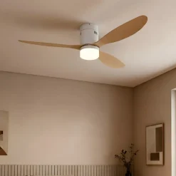 Loftventilatorer ^ Lucande LED-loftventilator Kayu, hvid/træ, DC, 132 cm