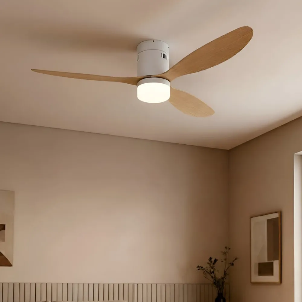 Loftventilatorer ^ Lucande LED-loftventilator Kayu, hvid/træ, DC, 132 cm